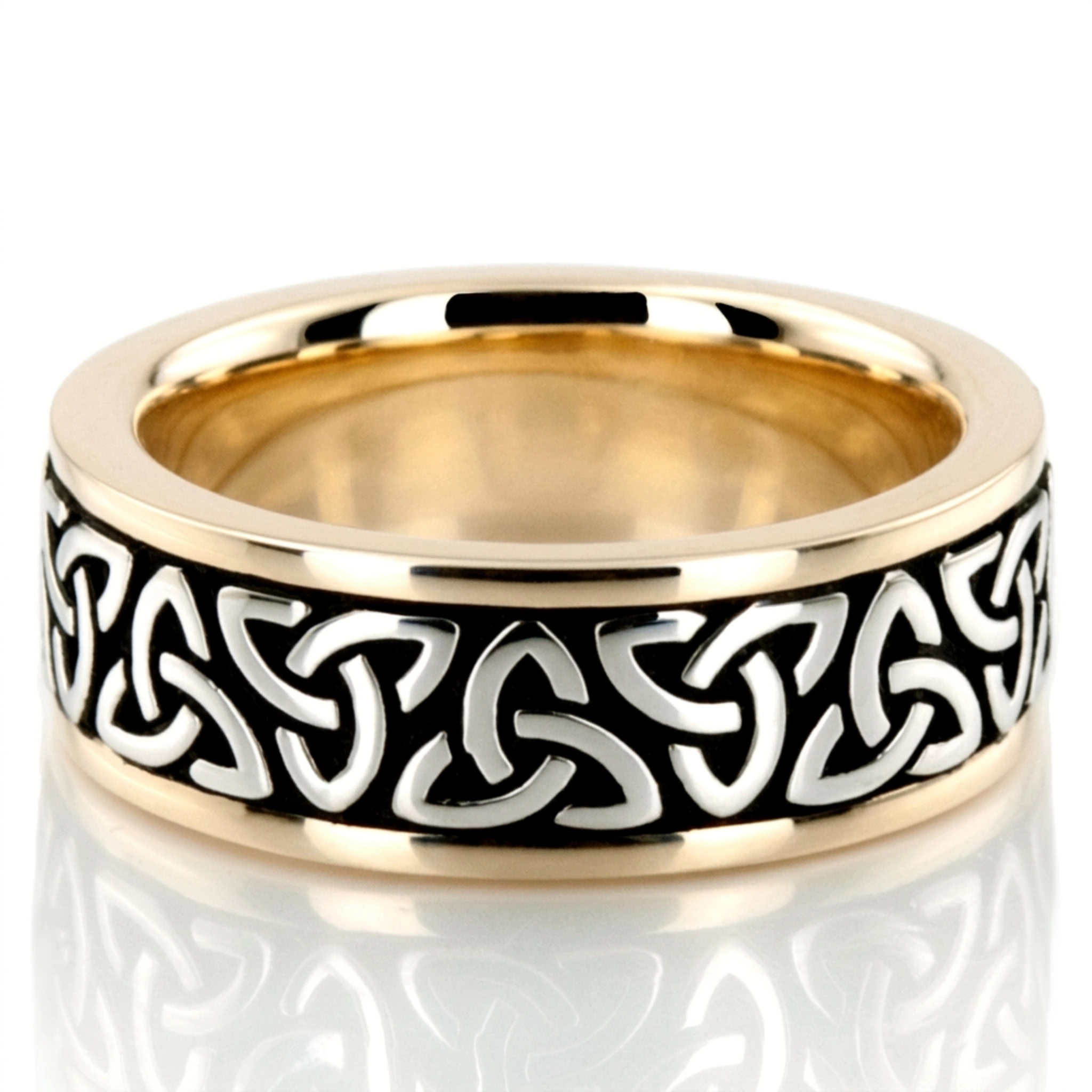 10K yellow-white-yellow gold 8mm. high polish hand-made-celtic-wedding-band - alternate view 3