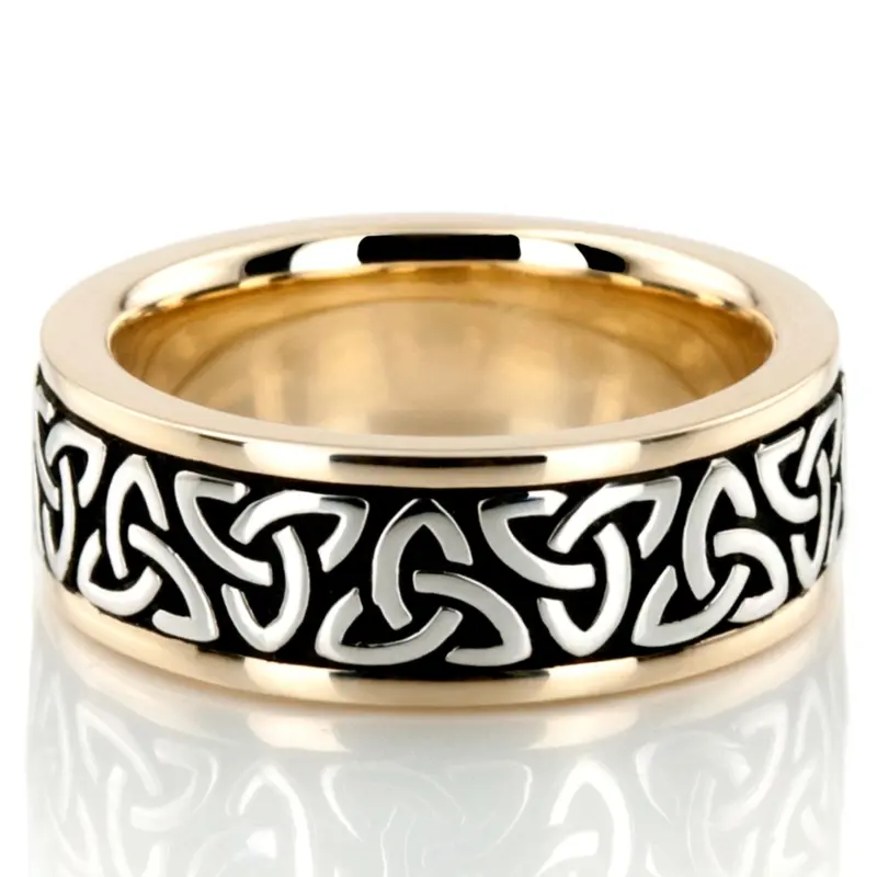 10K yellow-white-yellow gold 8mm. high polish hand-made-celtic-wedding-band - alternate view 3