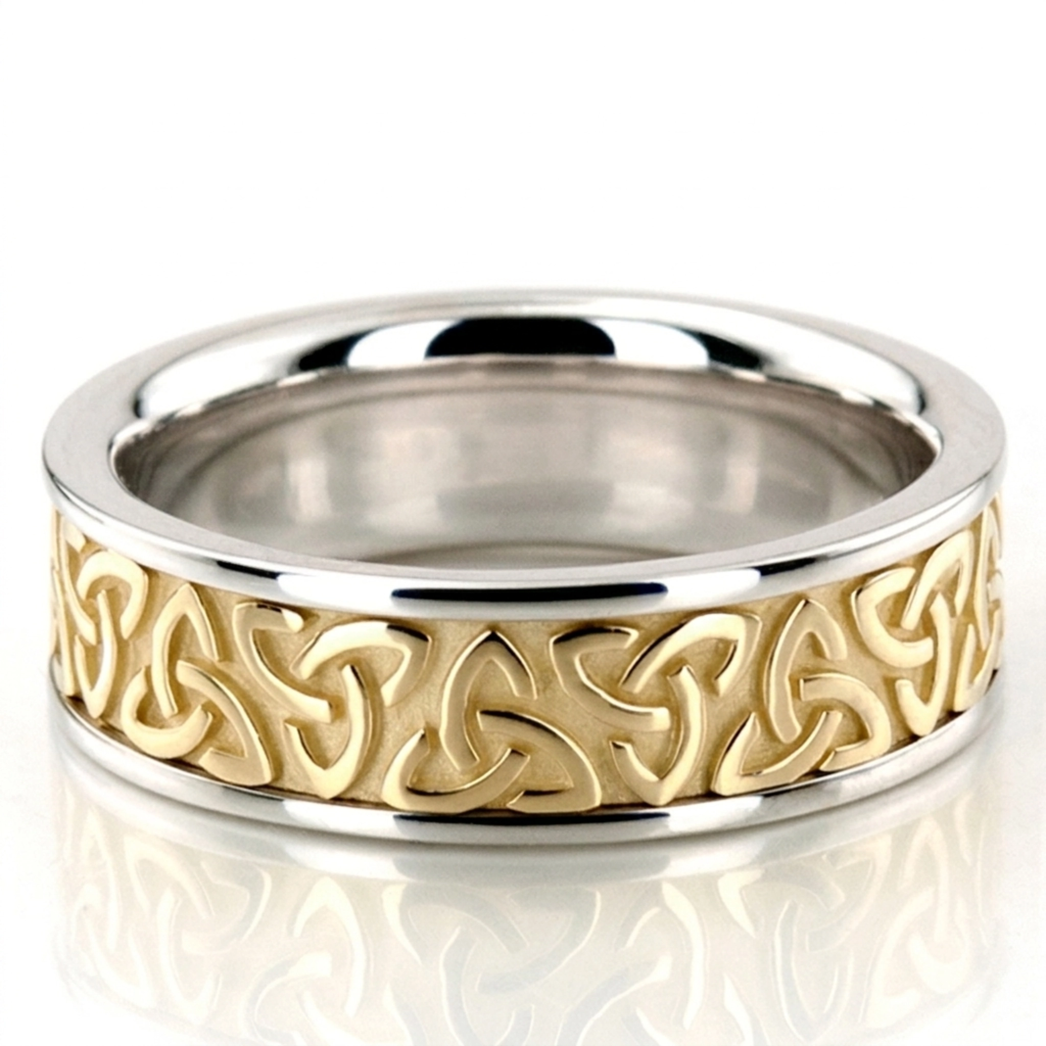 10K white-yellow-white gold 7mm. high polish hand-made-celtic-wedding-band - alternate view 5
