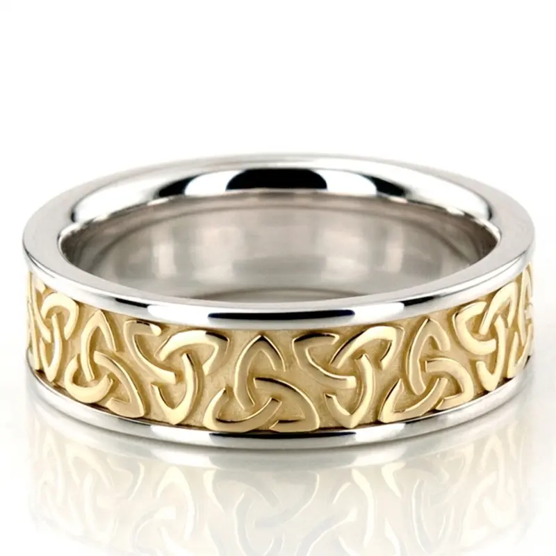 10K white-yellow-white gold 7mm. high polish hand-made-celtic-wedding-band - alternate view 5