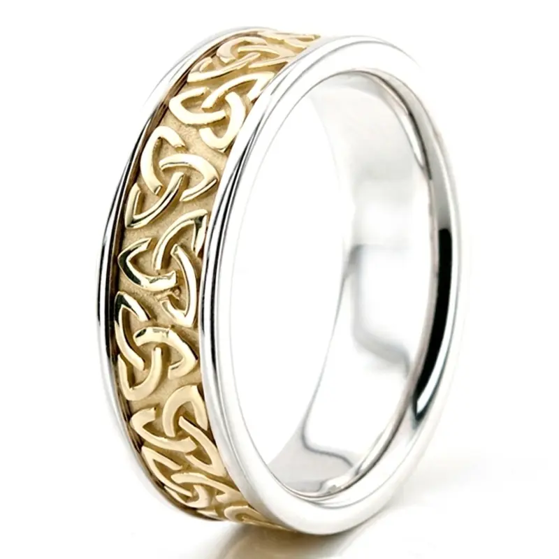 10K white-yellow-white gold 7mm. high polish hand-made-celtic-wedding-band - alternate view 10