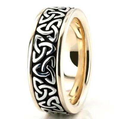10K yellow-white-yellow gold 8mm. high polish hand-made-celtic-wedding-band - alternate view 9 thumbnail
