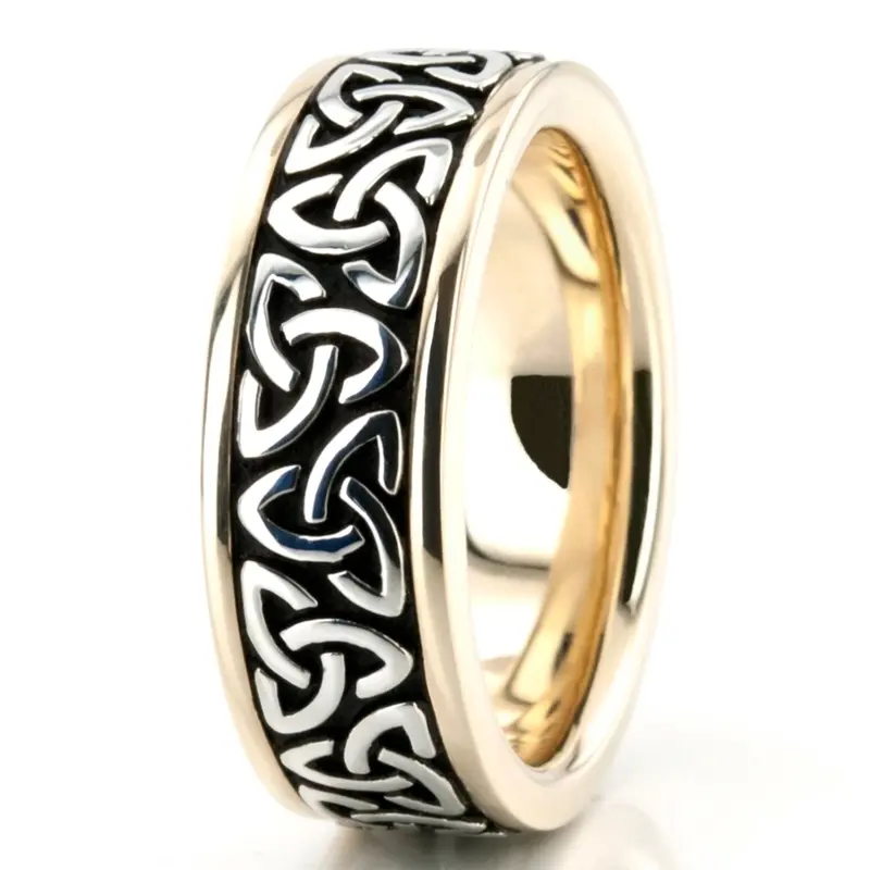 10K yellow-white-yellow gold 8mm. high polish hand-made-celtic-wedding-band - alternate view 9