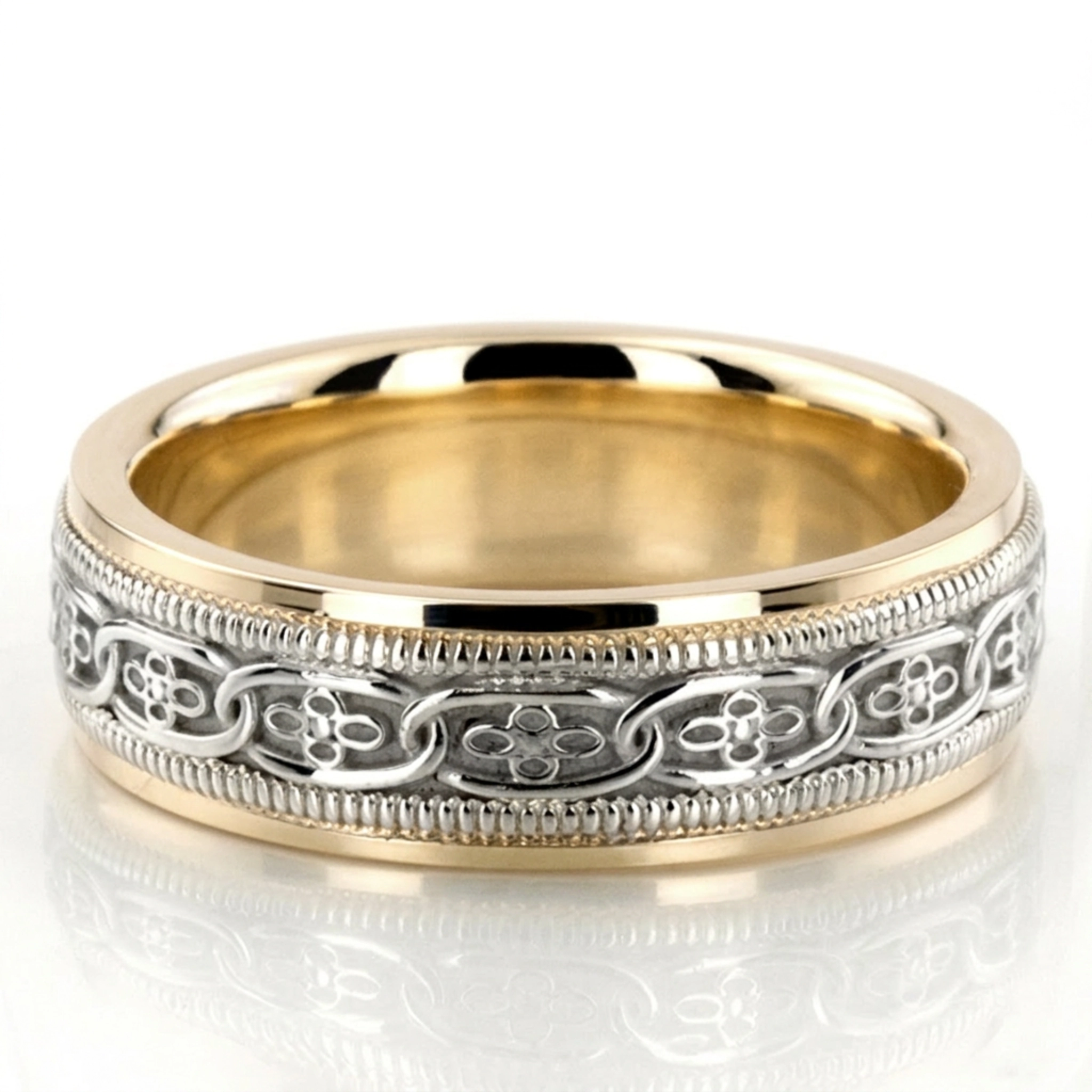 10K yellow-white-yellow gold 6mm. high polish hand-made-celtic-wedding-band - alternate view 2