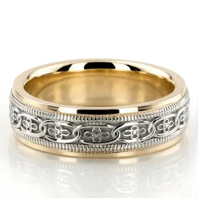 10K yellow-white-yellow gold 6mm. high polish hand-made-celtic-wedding-band - alternate view 2 thumbnail