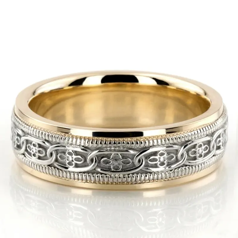18K yellow-white-yellow gold 6mm. high polish hand-made-celtic-wedding-band - main view