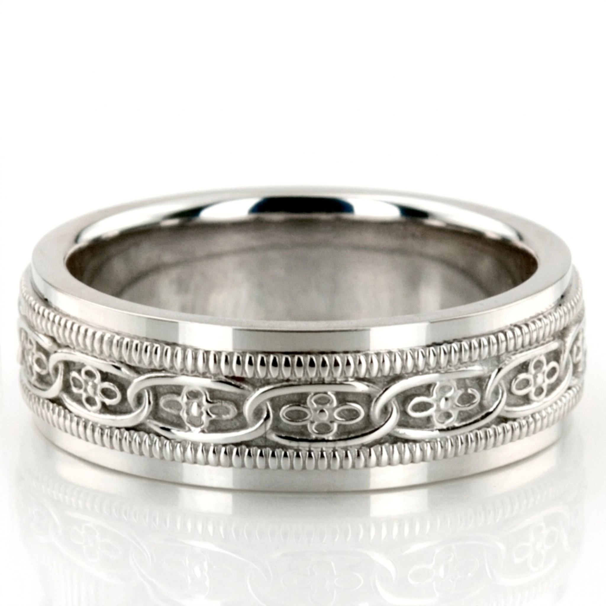 10K white gold 6mm. high polish hand-made-celtic-wedding-band - main view