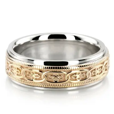10K white-yellow-white gold 6mm. high polish hand-made-celtic-wedding-band - alternate view 3 thumbnail