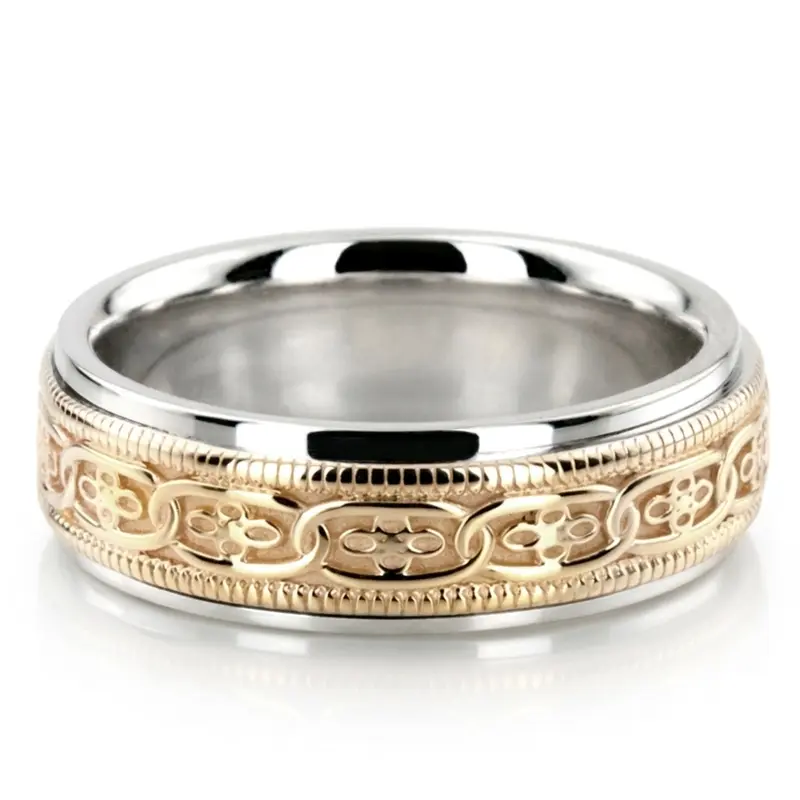 18K white-yellow-white gold 6mm. high polish hand-made-celtic-wedding-band - alternate view 3