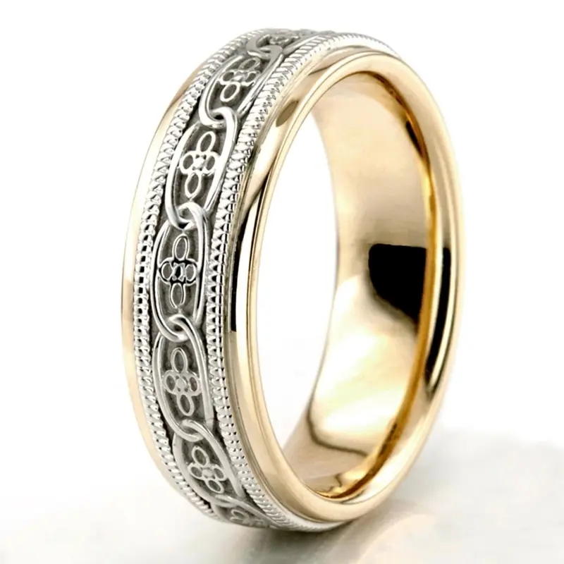 18K yellow-white-yellow gold 6mm. high polish hand-made-celtic-wedding-band - alternate view 7