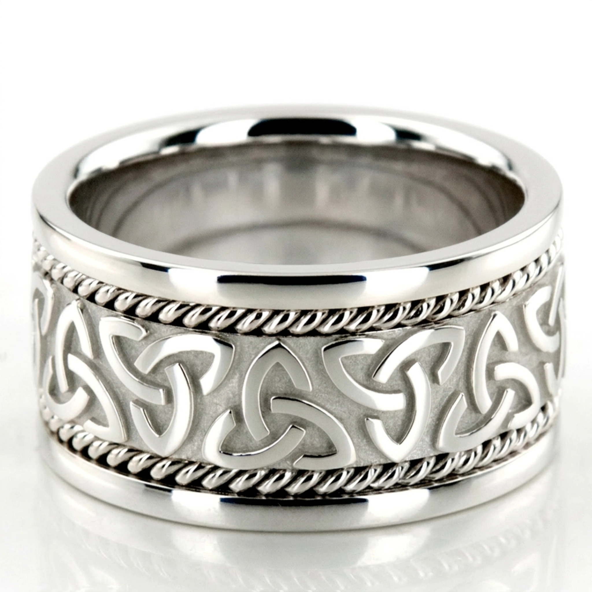 10K white gold 11mm. high polish hand-made-celtic-wedding-band - main view