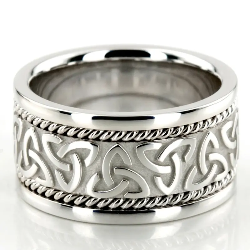 10K white gold 11mm. high polish hand-made-celtic-wedding-band - main view