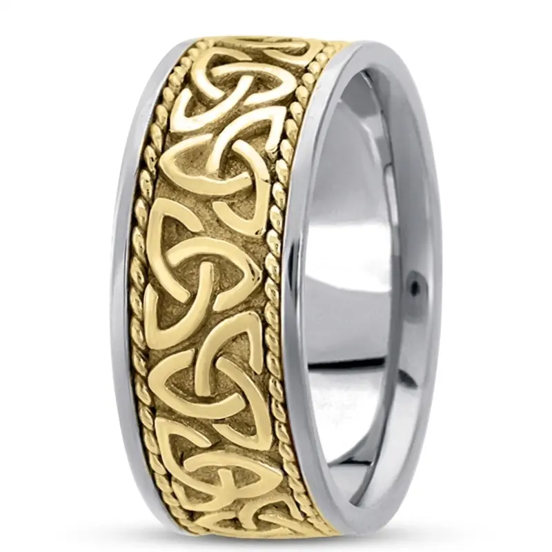 10K white-yellow-white gold 10mm. high polish hand-made-celtic-wedding-band - alternate view 5