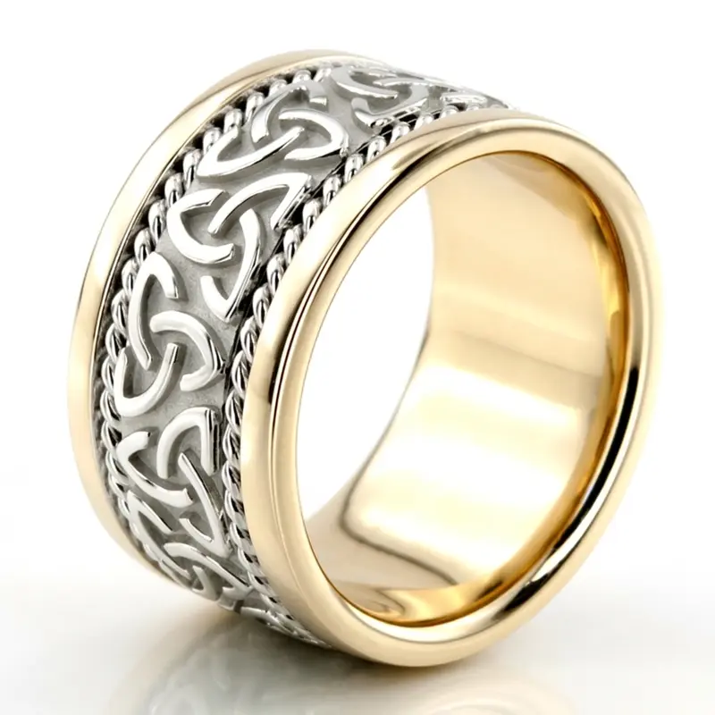 10K yellow-white-yellow gold 12mm. high polish hand-made-celtic-wedding-band - alternate view 6