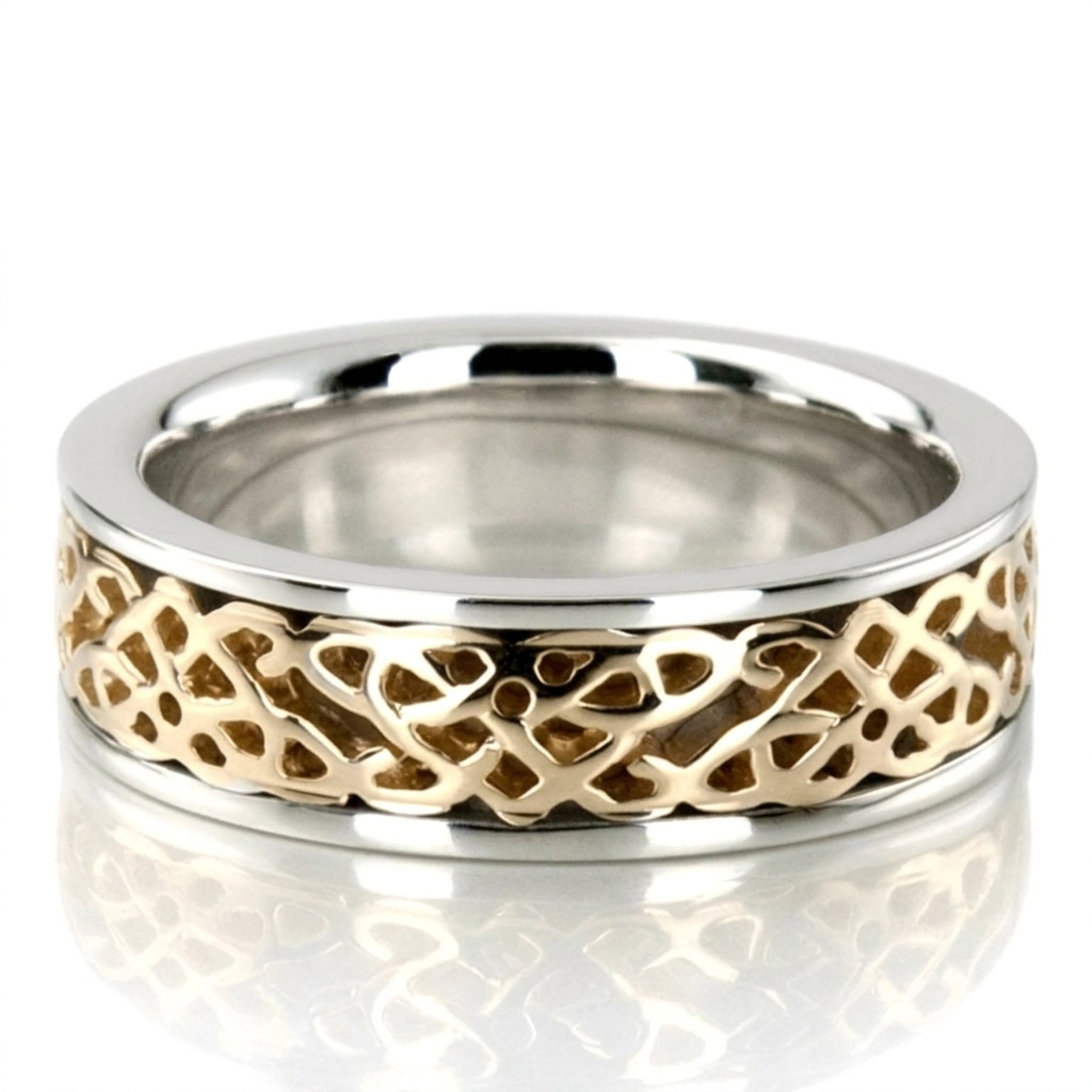 10K white-yellow-white gold 6mm. high polish hand-made-celtic-wedding-band - alternate view 2