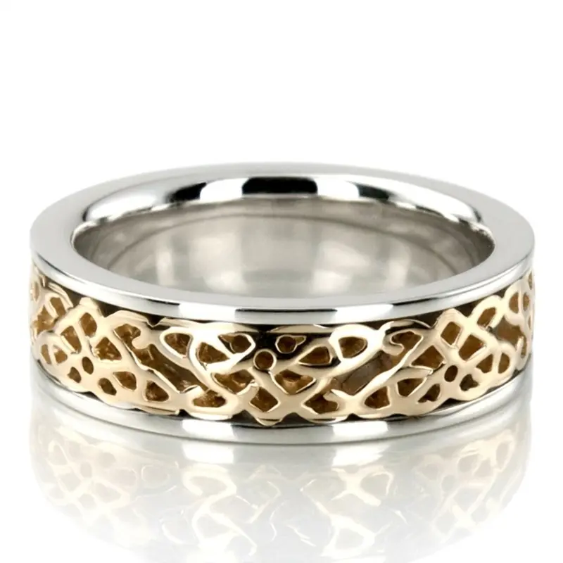 14K white-yellow-white gold 6mm. high polish hand-made-celtic-wedding-band - main view