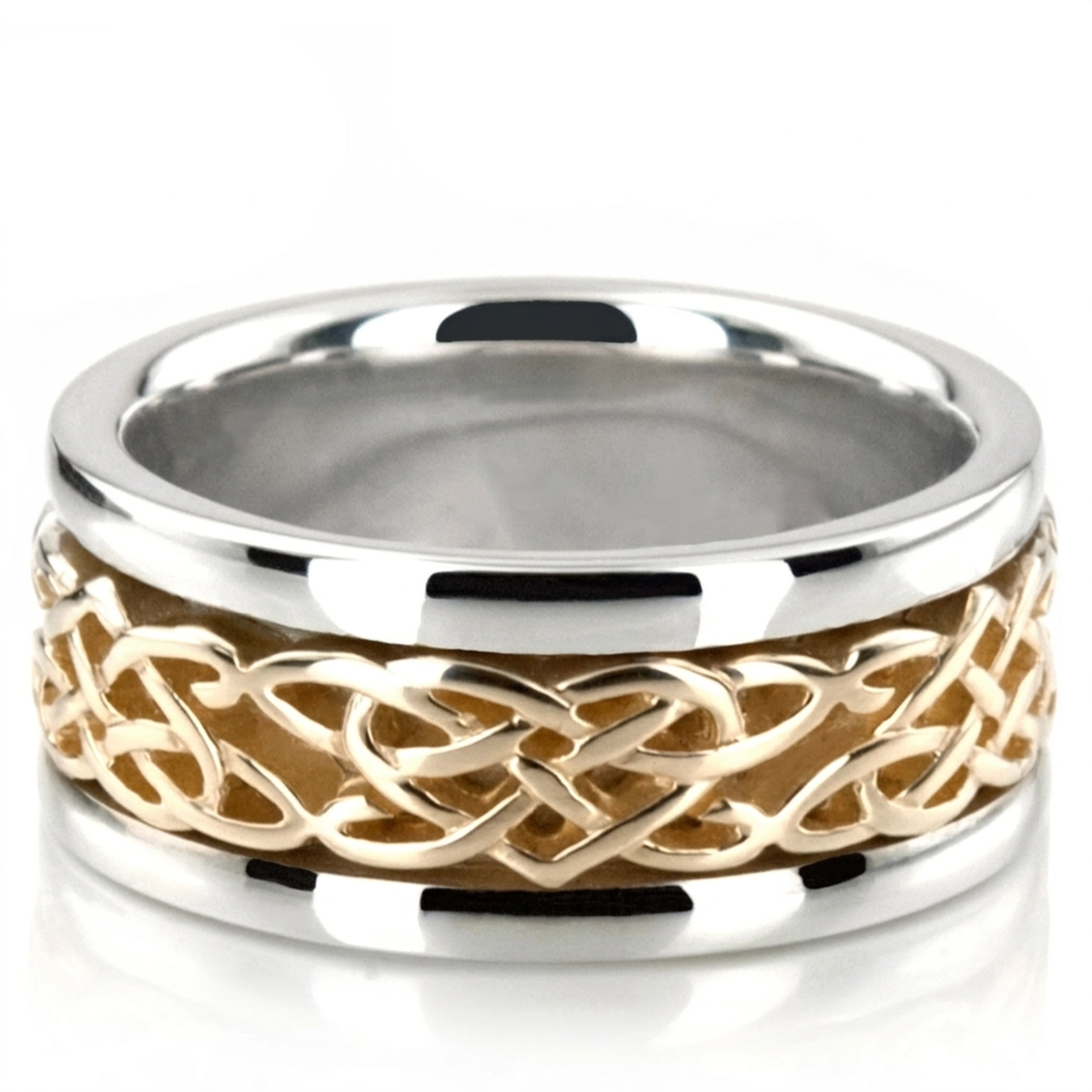 10K white-yellow-white gold 8mm. high polish hand-made-celtic-wedding-band - alternate view 4