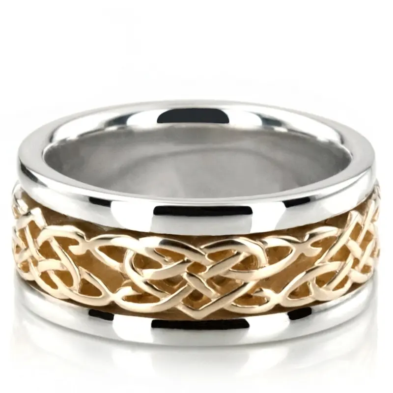 14K white-yellow-white gold 8mm. high polish hand-made-celtic-wedding-band - alternate view 3