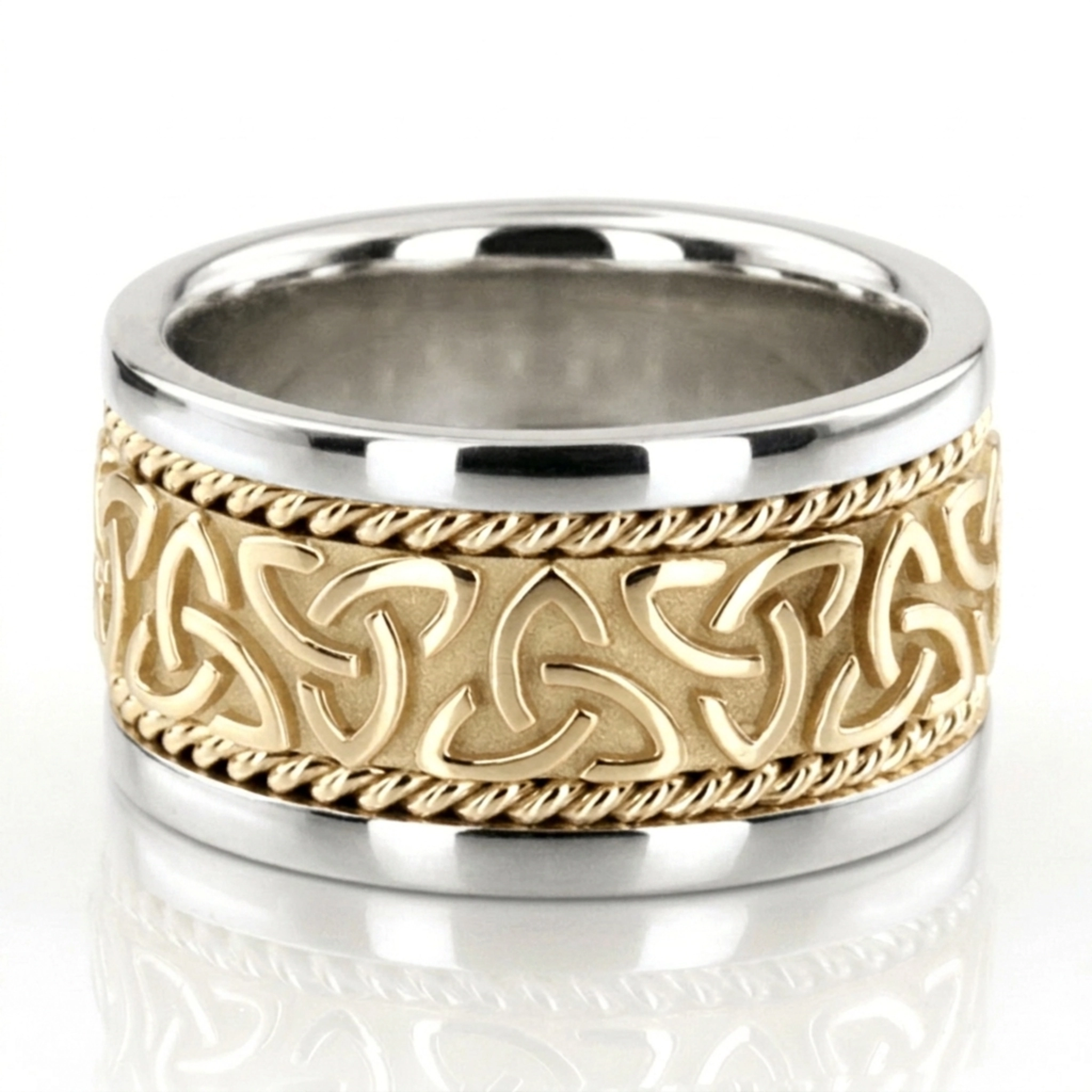10K white-yellow-white gold 12mm. high polish hand-made-celtic-wedding-band - alternate view 3