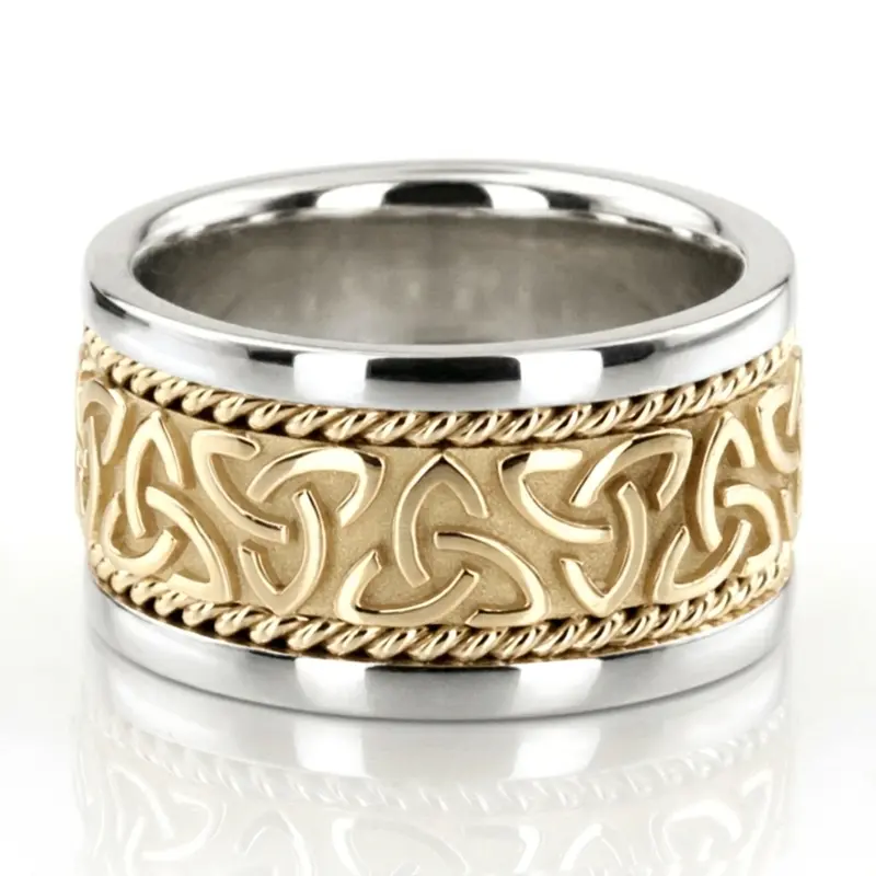 10K white-yellow-white gold 12mm. high polish hand-made-celtic-wedding-band - alternate view 3