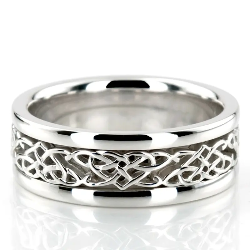 14K white gold 8mm. high polish hand-made-celtic-wedding-band - alternate view 4