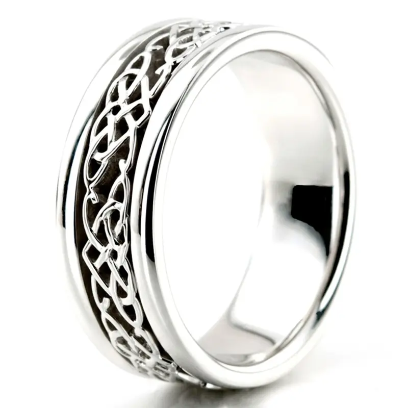 14K white gold 8mm. high polish hand-made-celtic-wedding-band - alternate view 5