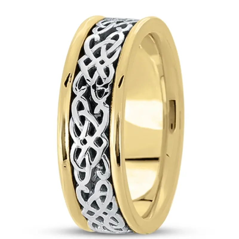 14K yellow-white-yellow gold 8mm. high polish hand-made-celtic-wedding-band - alternate view 6