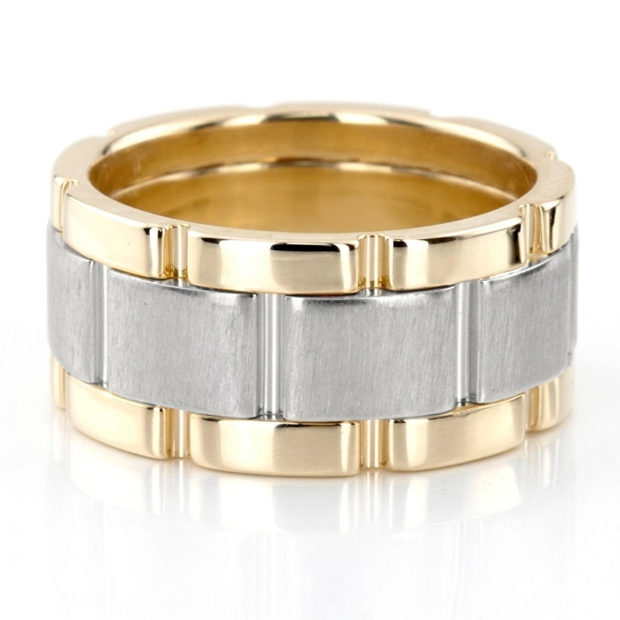 10K yellow-white-yellow gold 10mm. cross satin hand-made-wedding-band - alternate view 6
