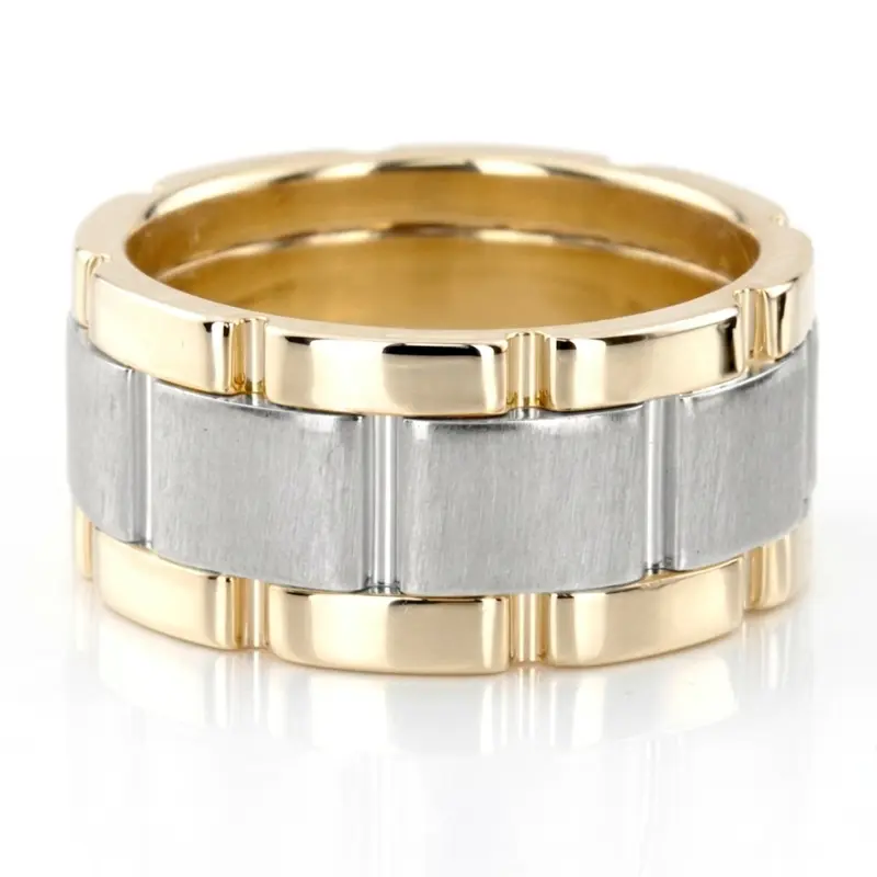 14K yellow-white-yellow gold 10mm. cross satin hand-made-wedding-band - alternate view 6