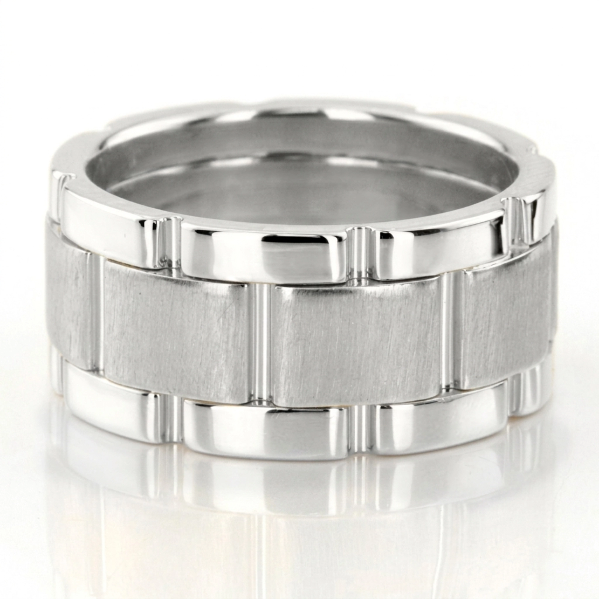 10K white gold 10mm. cross satin hand-made-wedding-band - main view