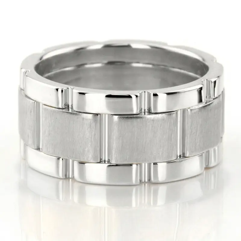 14K white gold 10mm. cross satin hand-made-wedding-band - alternate view 4