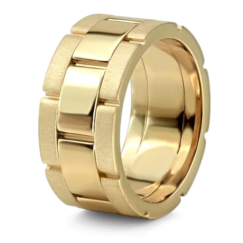 14K yellow gold 9mm. cross satin hand-made-wedding-band - main view