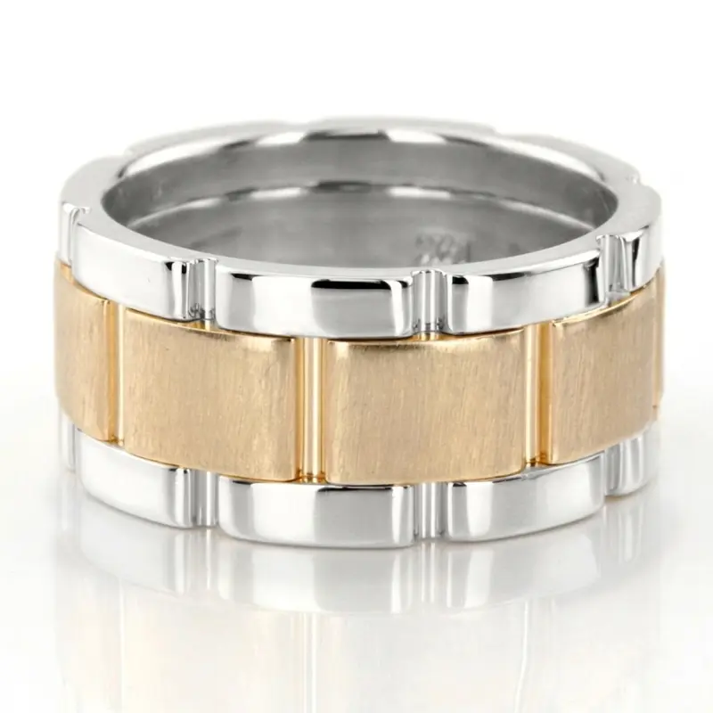 14K white-yellow-white gold 10mm. cross satin hand-made-wedding-band - alternate view 5