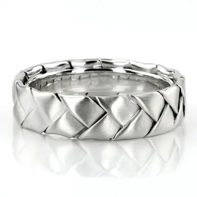 10K white gold 7mm. satin hand-made-hand-woven-wedding-band - alternate view 2 thumbnail