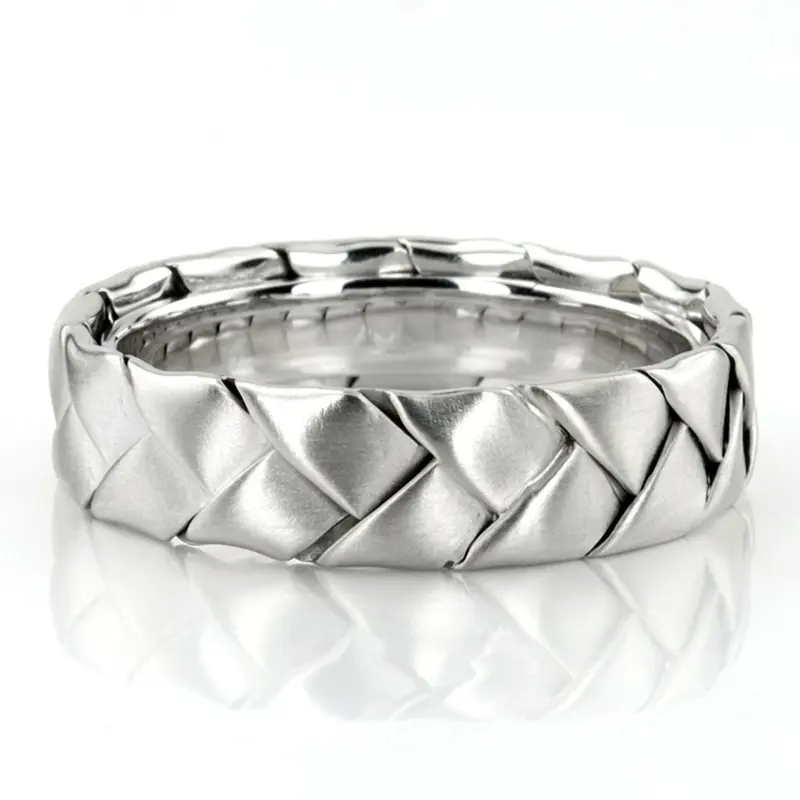 10K white gold 7mm. satin hand-made-hand-woven-wedding-band - alternate view 2