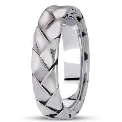 10K white gold 7mm. high polish hand-made-hand-woven-wedding-band - main view thumbnail