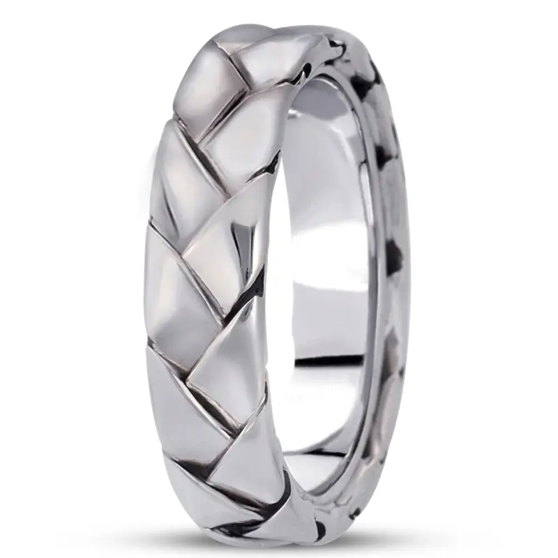 10K white gold 7mm. high polish hand-made-hand-woven-wedding-band - main view