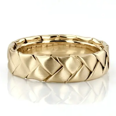 10K yellow gold 7mm. satin hand-made-hand-woven-wedding-band - alternate view 3 thumbnail