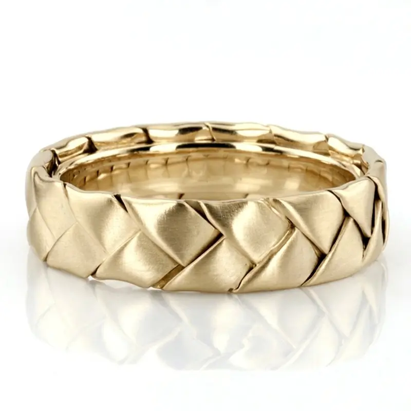 10K yellow gold 7mm. satin hand-made-hand-woven-wedding-band - alternate view 3