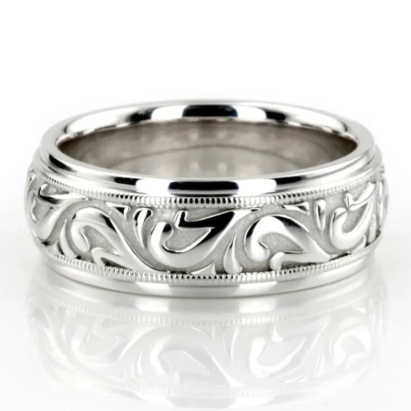 platinum 7.5mm. high polish hand-made-antique-wedding-band - main view