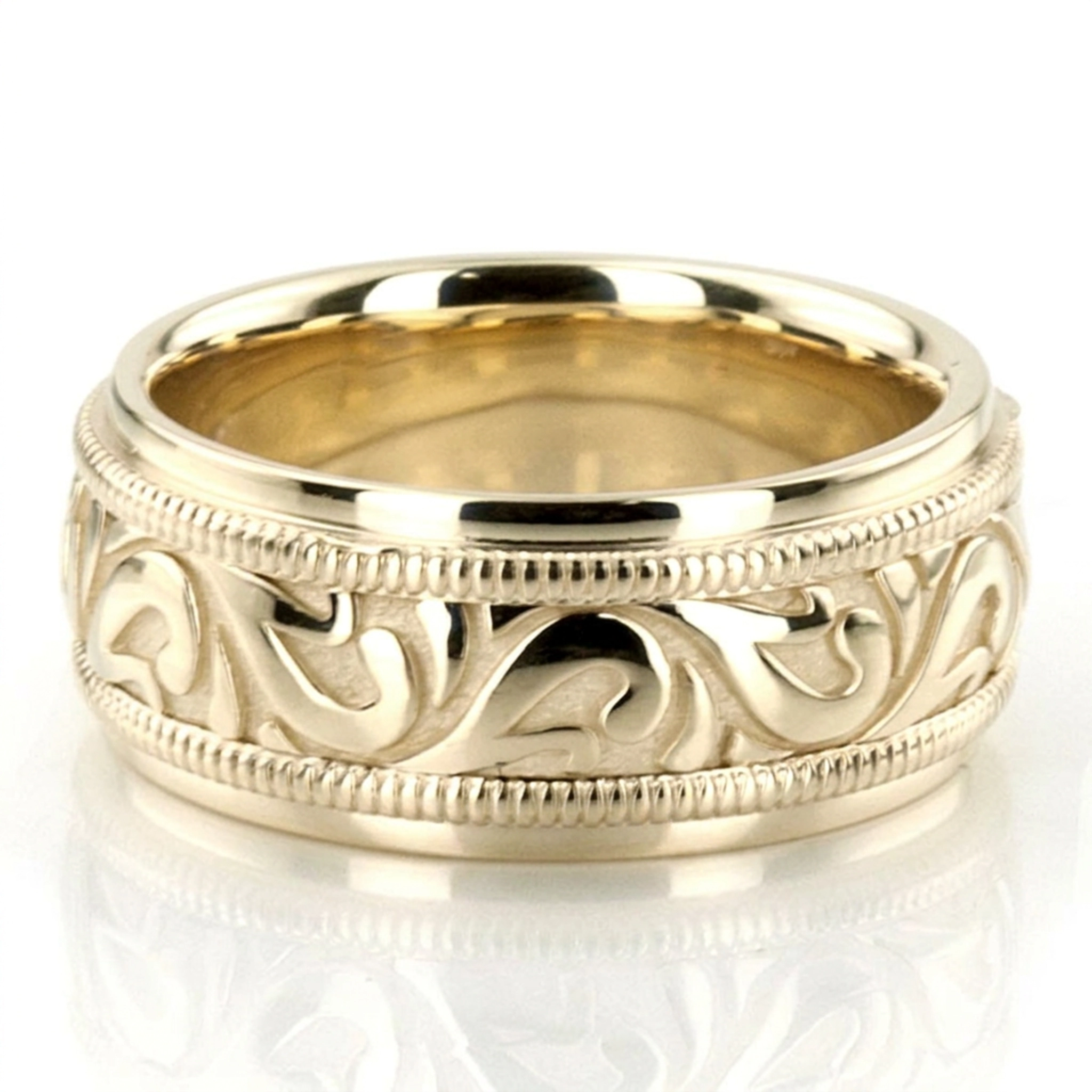 10K yellow gold 7.5mm. high polish hand-made-antique-wedding-band - alternate view 2