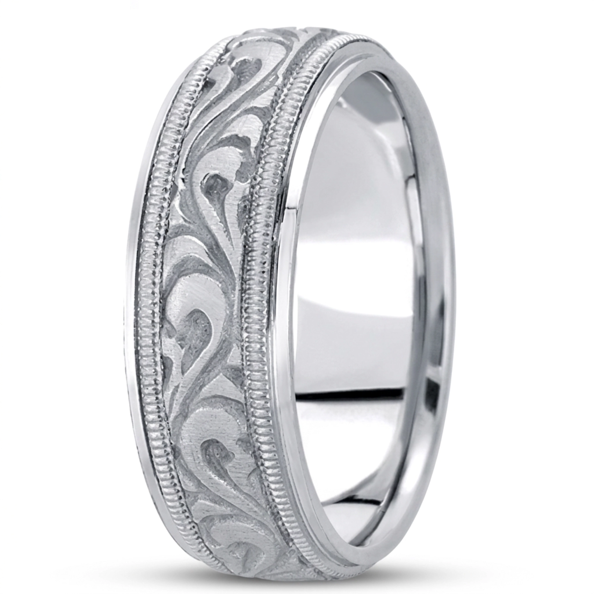 10K white gold 7.5mm. wire matte hand-made-antique-wedding-band - alternate view 3