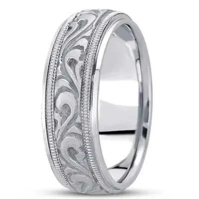 10K white gold 7.5mm. wire matte hand-made-antique-wedding-band - alternate view 3 thumbnail