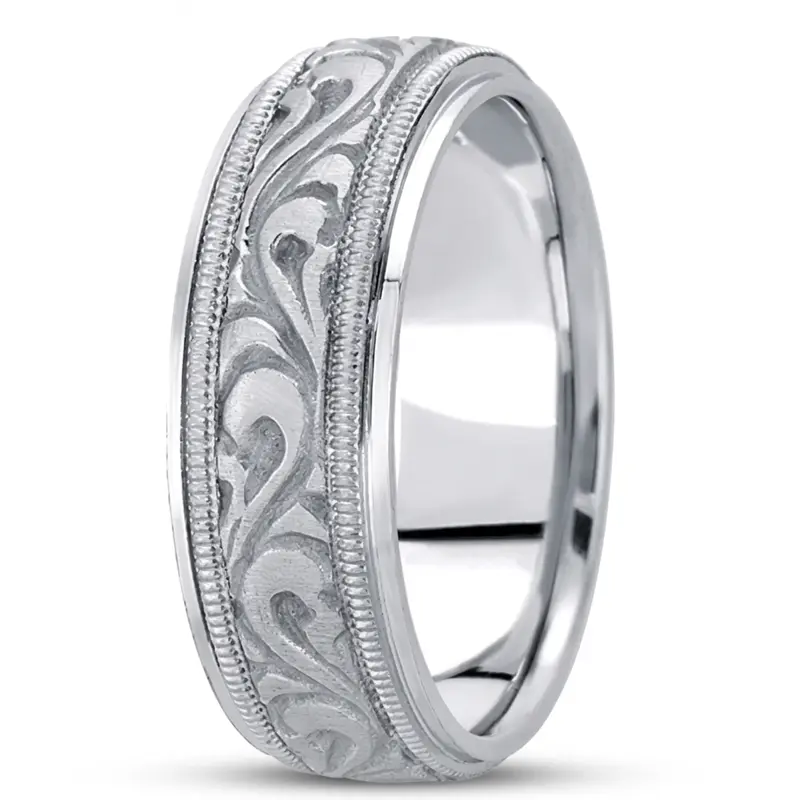 platinum 7.5mm. wire matte hand-made-antique-wedding-band - alternate view 3