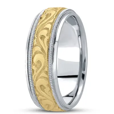 10K white-yellow-white gold 7.5mm. wire matte hand-made-antique-wedding-band - alternate view 4 thumbnail