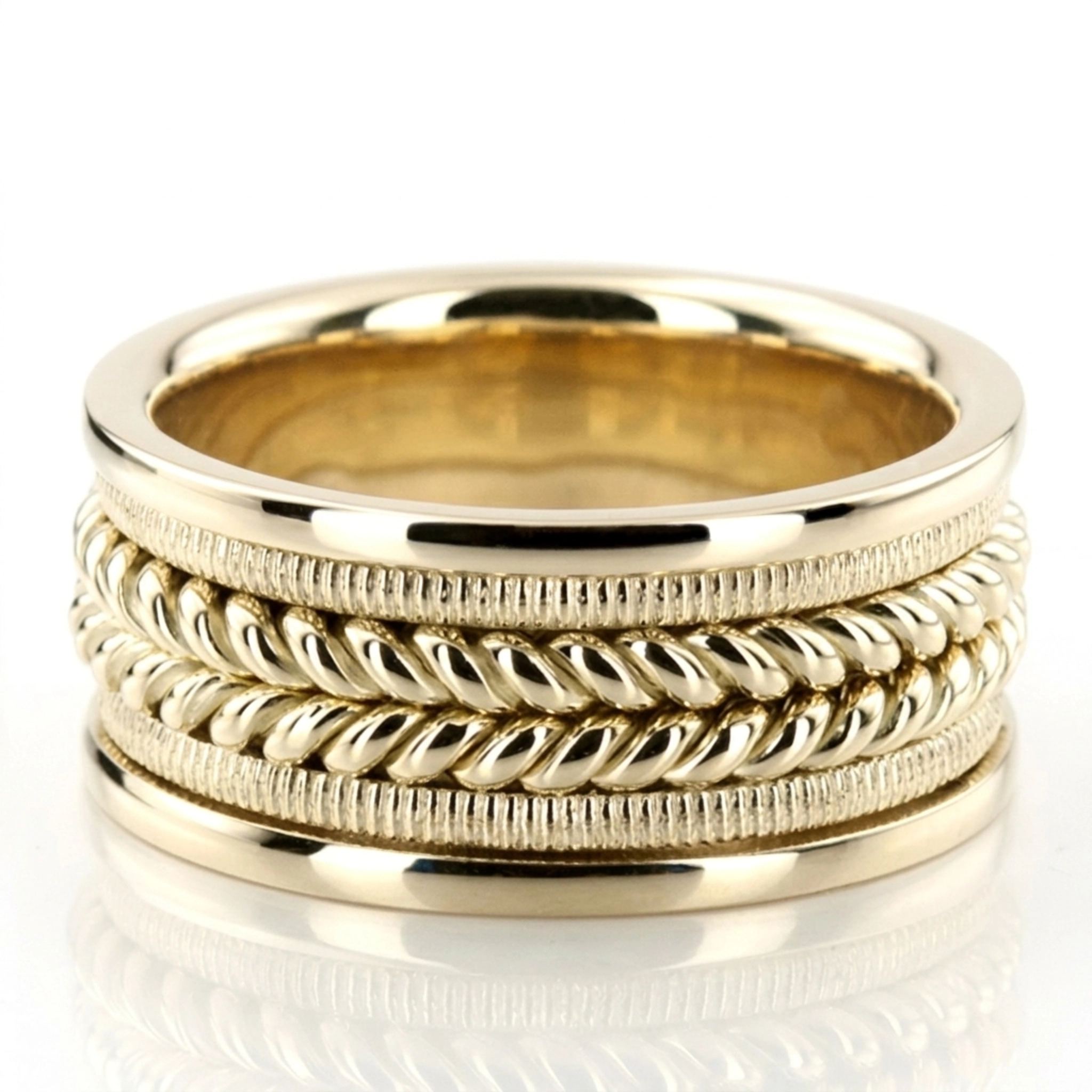 10K yellow gold 10mm. high polish hand-made-woven-wedding-band - alternate view 5