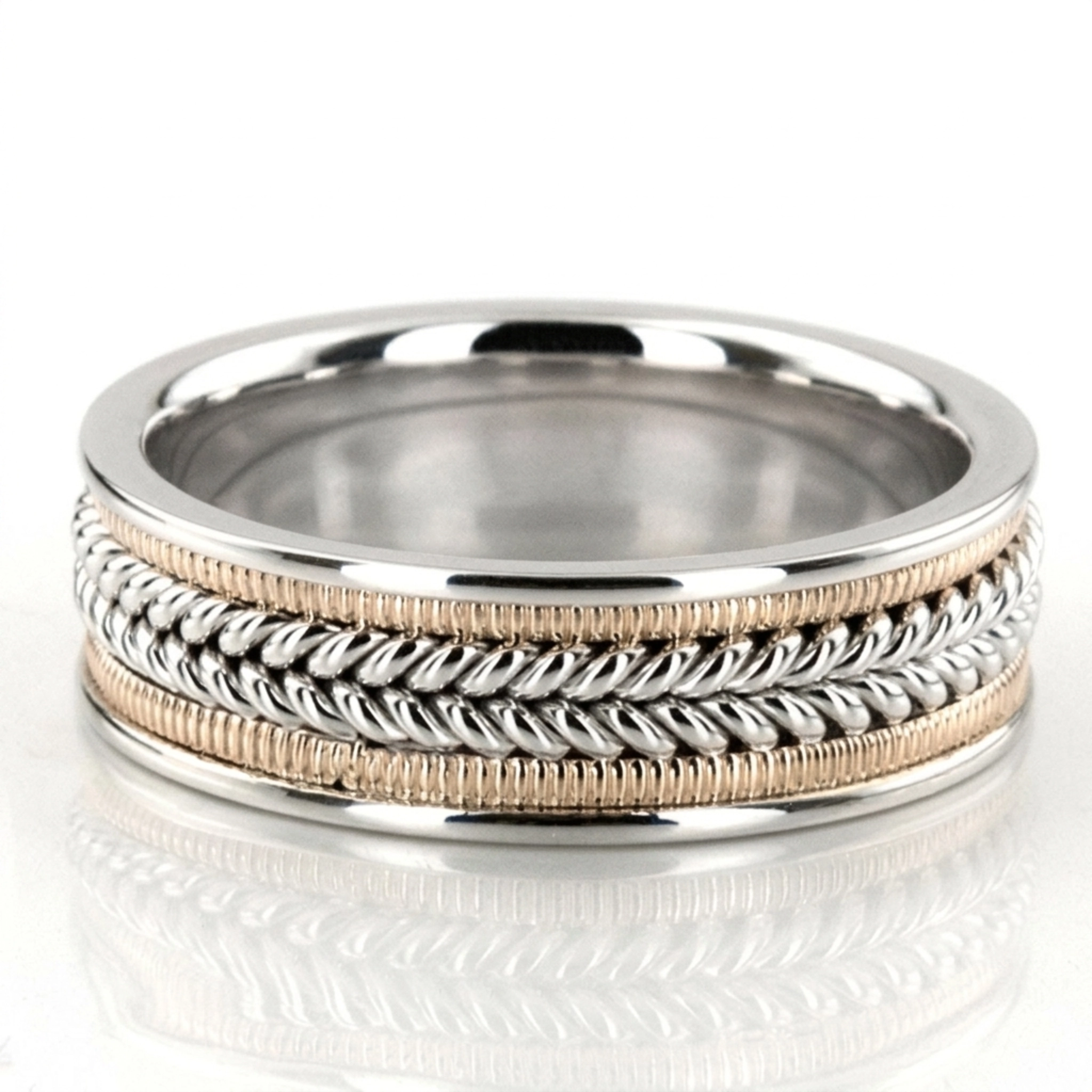 10K w-y-w-y-w gold 7mm. high polish hand-made-woven-wedding-band - alternate view 4