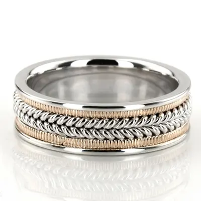 10K w-y-w-y-w gold 7mm. high polish hand-made-woven-wedding-band - alternate view 4 thumbnail