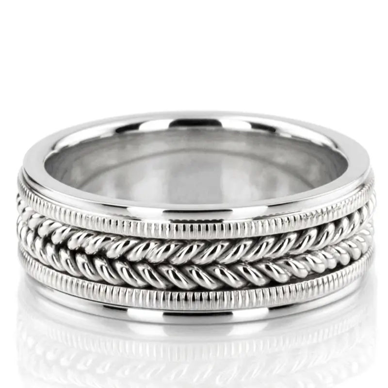 platinum 8mm. high polish hand-made-woven-wedding-band - main view