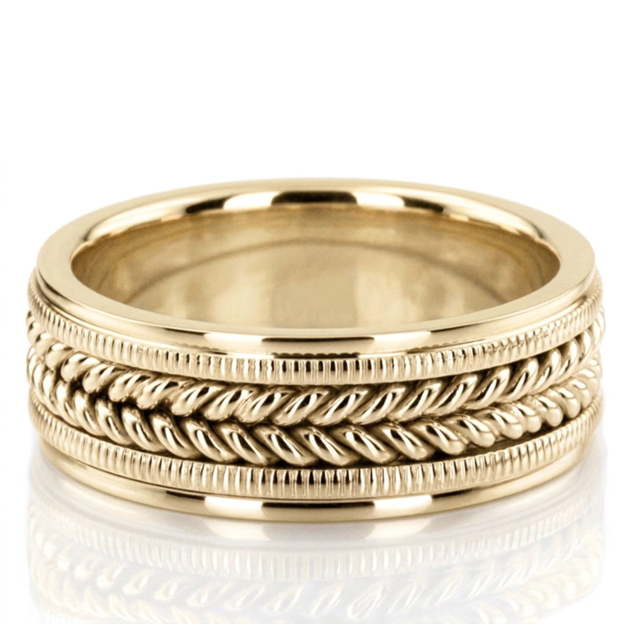10K yellow gold 8mm. high polish hand-made-woven-wedding-band - alternate view 2